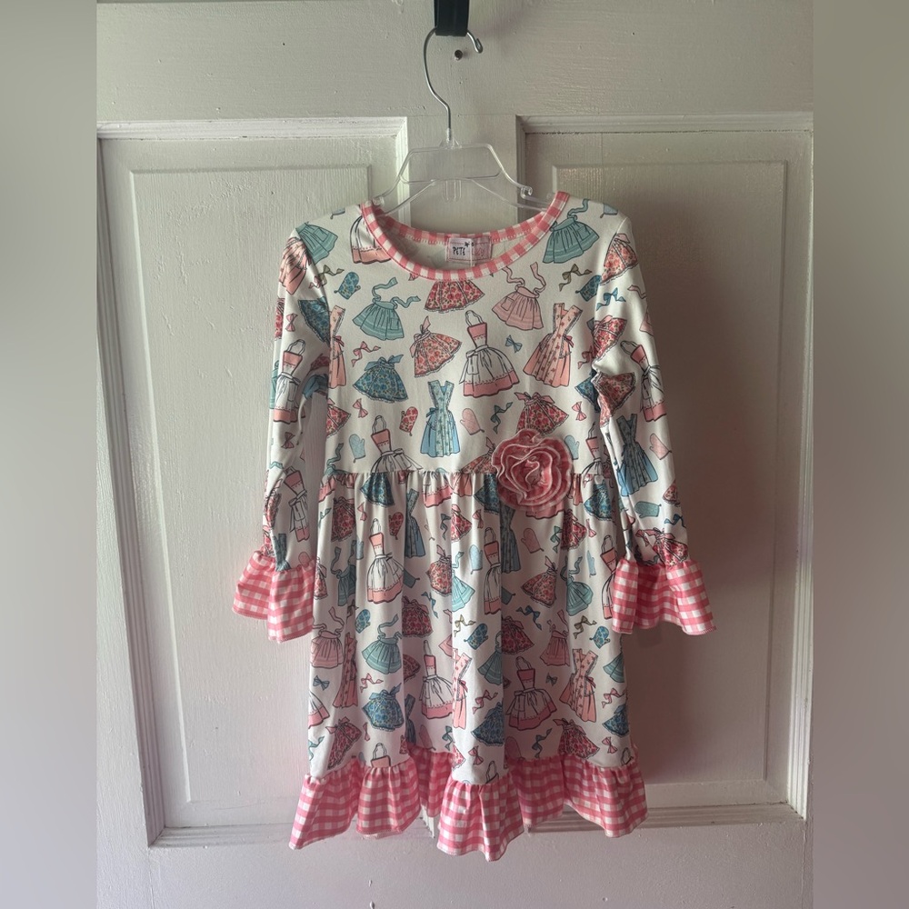 Pink and Blue Patterned Kids Casual Dress